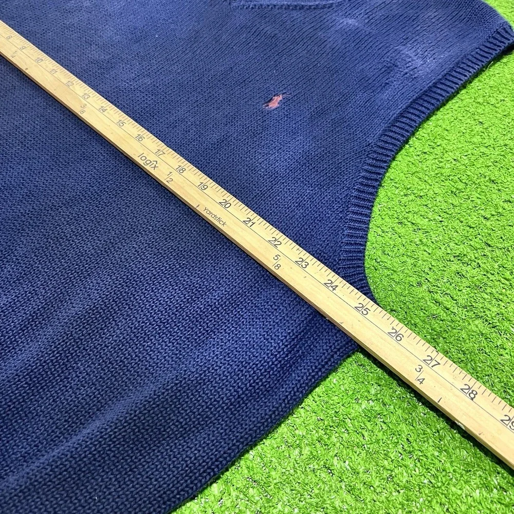 Vint Polo Ralph Lauren Knit Sweater 2XL Blue 90s‎ Preppy Maroon Pony